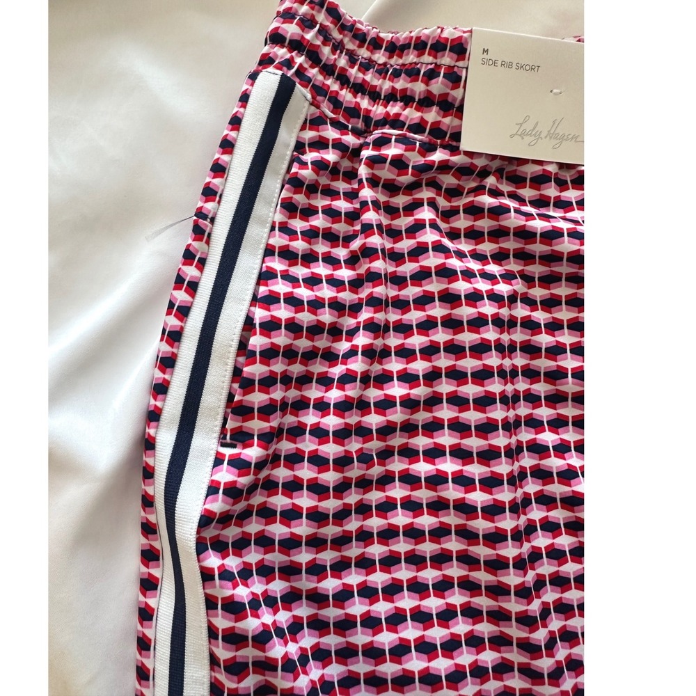 Lady Hagen Womens Side Rib Skort Pink Navy Geometric Golf Skirt Size M NWT - Picture 3 of 7